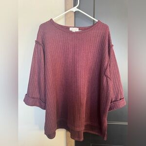 She + Sky Maroon Ribbed Sweater